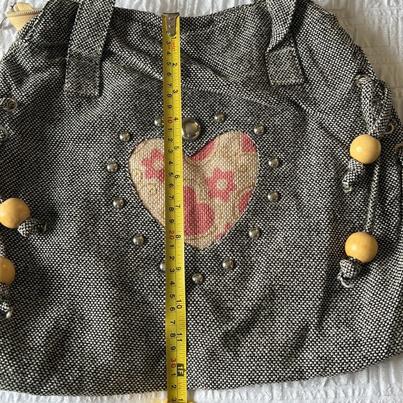 Womens Shoulder Bag Medium Wooden Beads Grey Pink Zipper Pockets ❤️ Front NWOT - Picture 8 of 12